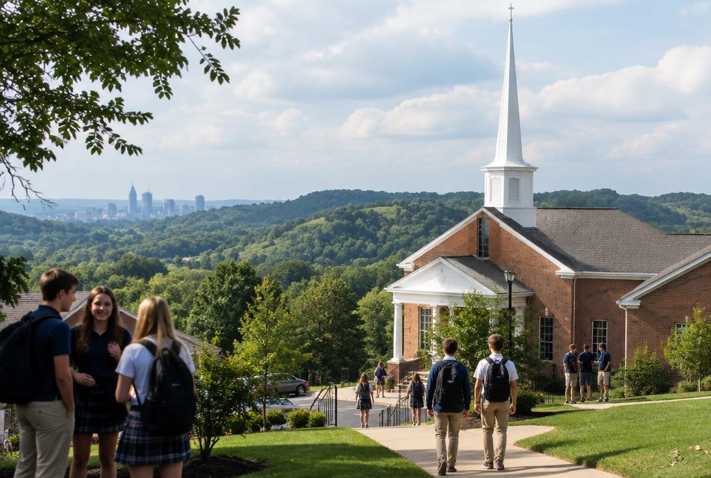 Brick church school building with a playground on a Middle Tennessee church campus