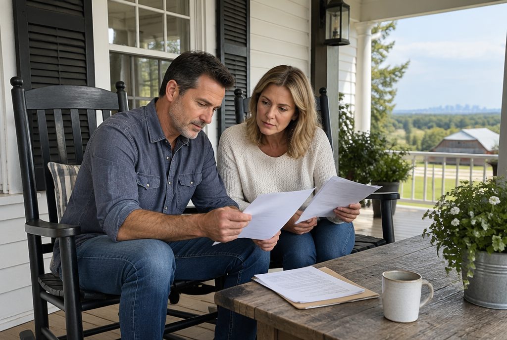 Parents at a kitchen table in a Nashville home comparing private school tuition with Tennessee scholarship amounts